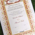 Nikah Nama in Red and Peach with Gold Frame