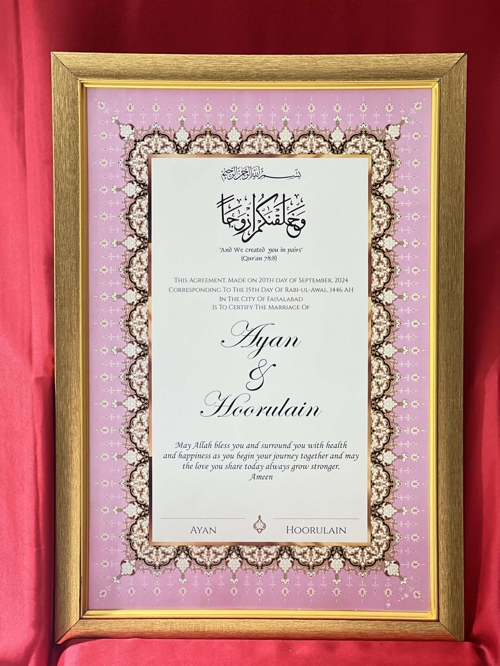 IMG_2208-scaled Nikah Nama in Pink with Gold Frame - Image 1