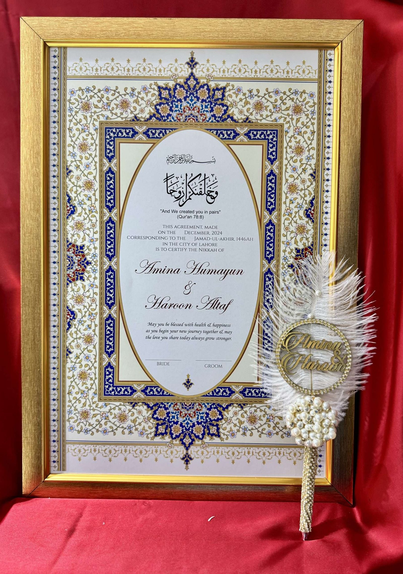 IMG_5391-scaled Dark Blue Nikah Nama with Gold Frame - Image 1