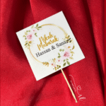 Square Nikah Mubarak Mithai Topper in Pink (Pack of 12)